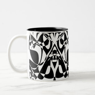 Groovy Black en White Pattern Tweekleurige Koffiemok