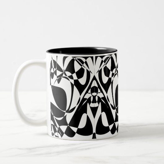 Groovy Black en White Pattern Tweekleurige Koffiemok (Links)