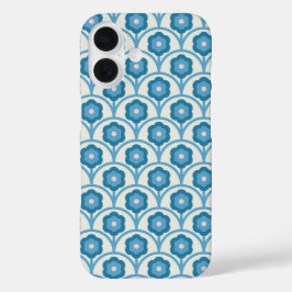Groovy Blauwe en Roze Regenboog Bloemen iPhone 16 Hoesje