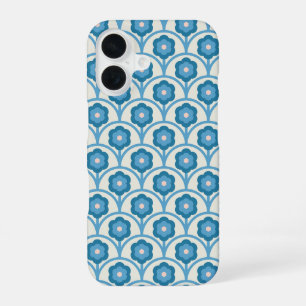 Groovy Blauwe en Roze Regenboog Bloemen iPhone 16 Hoesje
