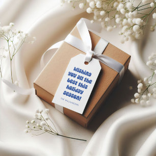 Groovy Blauwe Retro Typografie Kerstmis Custom Cadeaulabel