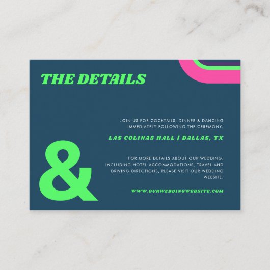 Groovy Blauwgroen lime groen retro bruiloft detail Informatiekaartje (Voorkant)