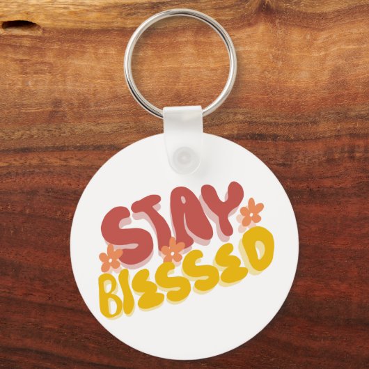 Groovy Blessed Hand Lettering Flower Sleutelhanger (Voorkant)