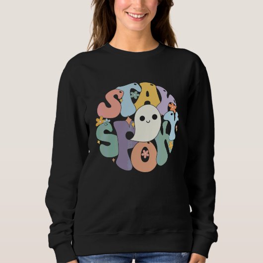 Groovy blij spooky Halloween retro boho geest stro Trui (Voorkant)