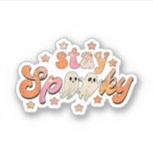 Groovy Blijf Spooky Vibes Retro Floral Ghost Hippi Sticker (Voorkant)