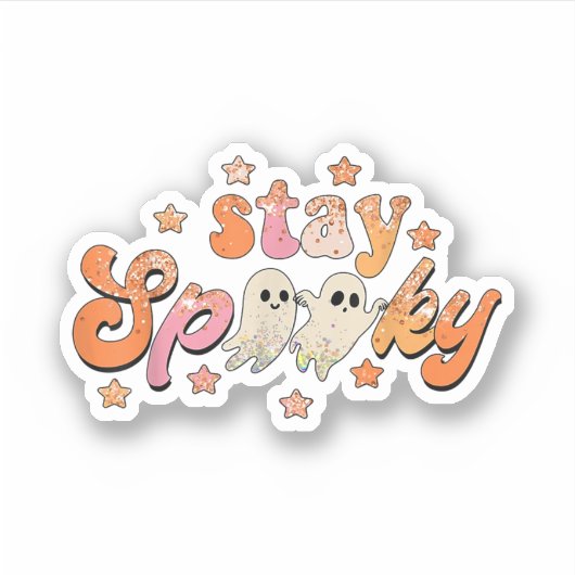 Groovy Blijf Spooky Vibes Retro Floral Ghost Hippi Sticker (Voorkant)