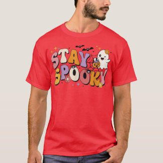 Groovy Blijf Spooky Vibes Retro Floral Ghost Hippi T-shirt