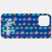 Groovy Bloem Blauw Patroon Naam Case-Mate iPhone Case (Achterkant (horizontaal))