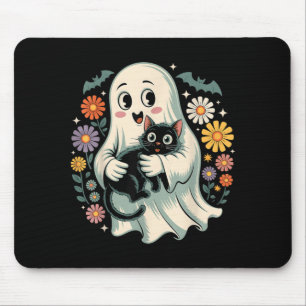 Groovy Bloem Geest met Zwarte Kat Halloween Muismat
