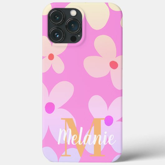 Groovy Bloem Helder Oranje Patroon Naam Case (Achterkant)
