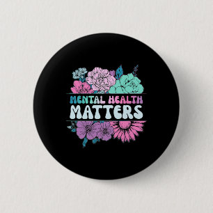 Groovy Bloem Retro Problemen Met Geestelijke Gezon Ronde Button 5,7 Cm