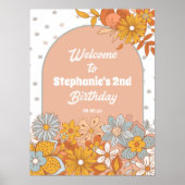 Groovy Bloem Retro Verjaardagsfeestje Welkomstbord Poster (Voorkant)