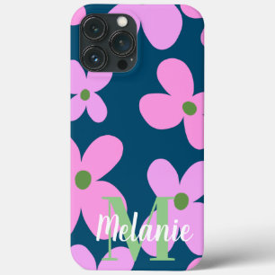 Groovy Bloem Roze Neon Patroon Naam Case-Mate iPhone Case