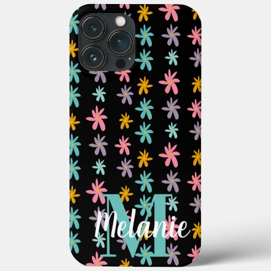 Groovy Bloem Zwart Patroon Naam Case-Mate iPhone Case (Achterkant)