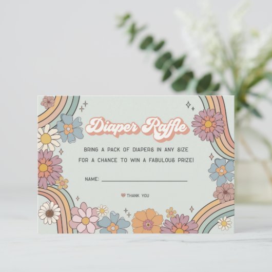 Groovy Bloemen 70s Luier Raffle Uitnodiging Invoeg Informatiekaartje (Staand voorkant)