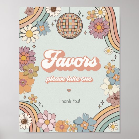 Groovy Bloemen 70s Thema Retro Favorieten Party Si Poster (Voorkant)