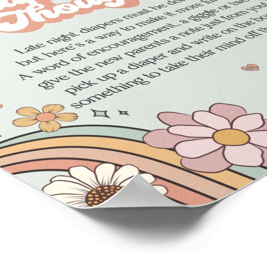 Groovy Bloemen 70s Thema Retro Luier Gedachten Tek Poster (Hoek)