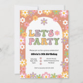 Groovy Bloemen Meisje Hippie Verjaardagsfeest Kaart (Voorkant)