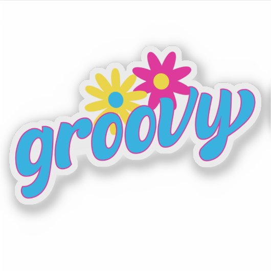 Groovy bloemen retro hippie typografisch sticker (Voorkant)