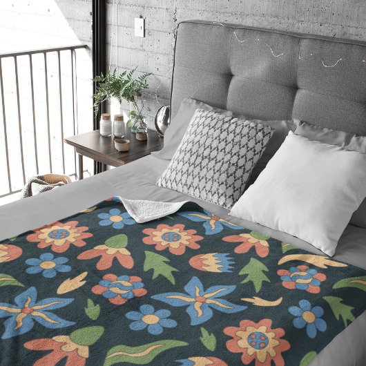 Groovy Bloemen Retro Patroon Fleece Deken