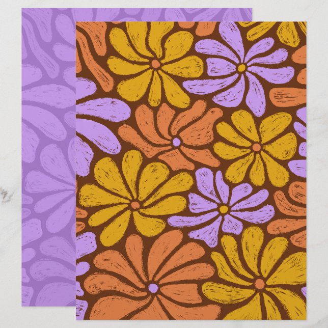 Groovy Bloemen Scrapbook Papier (Voorkant / Achterkant)
