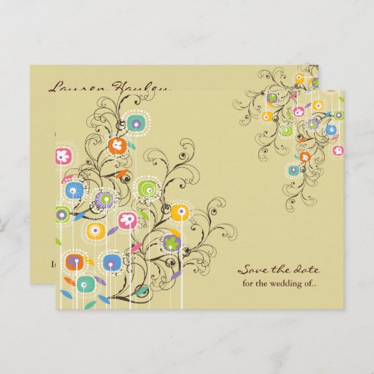 Groovy Bloemen Tuin Whimsical Save The Date Aankondigingskaart (Voorkant / Achterkant)