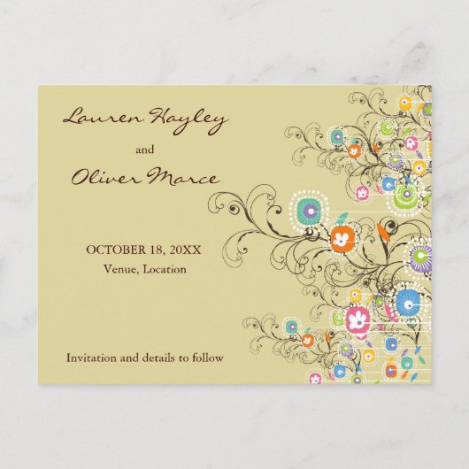 Groovy Bloemen Tuin Whimsical Save The Date Aankondigingskaart (Achterkant)