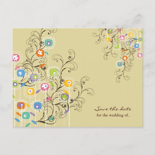 Groovy Bloemen Tuin Whimsical Save The Date Aankondigingskaart (Voorkant)
