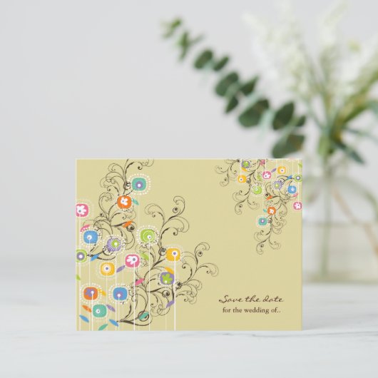 Groovy Bloemen Tuin Whimsical Save The Date Aankondigingskaart (Staand voorkant)