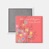 Groovy Bloemen Tuin Whimsical Save The Date Magneet (Voorkant / Achterkant)