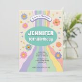 Groovy bloemen verjaardag uitnodiging (Staand voorkant)