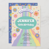 Groovy bloemen verjaardag uitnodiging (Voorkant / Achterkant)