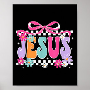 Groovy Bloemige Jezus Coquette Strik Religieus Chr Poster