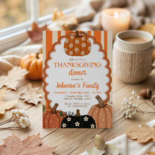 Groovy Bloemige Pompoen Thanksgiving Uitnodiging