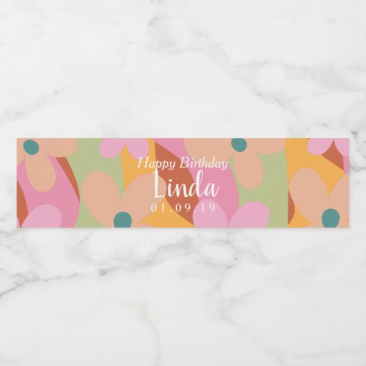 Groovy Bloemige Retro Gefeliciteerd  Waterfles Etiket (Enkel label)