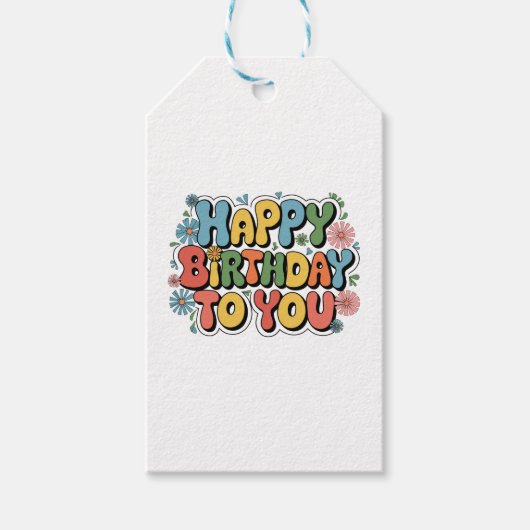 Groovy Bloemige Verjaardag Cadeaulabel (Voorkant)