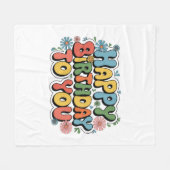 Groovy Bloemige Verjaardag Fleece Deken (Voorkant (Horizontaal))