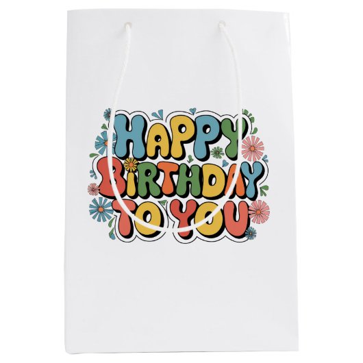 Groovy Bloemige Verjaardag Medium Cadeauzakje (Voorkant)