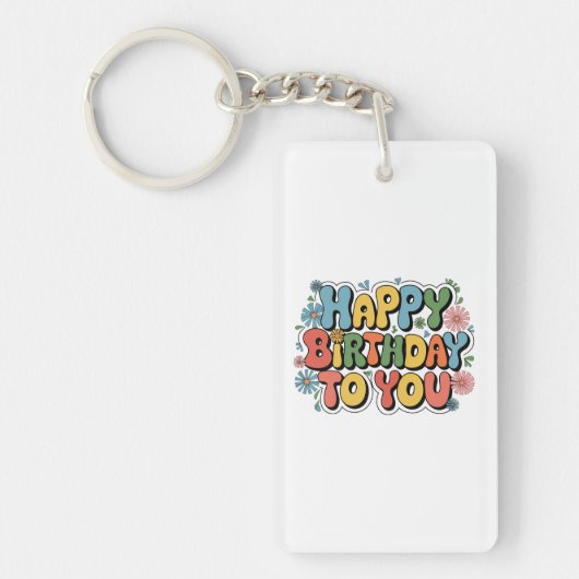 Groovy Bloemige Verjaardag Sleutelhanger (Voorkant)