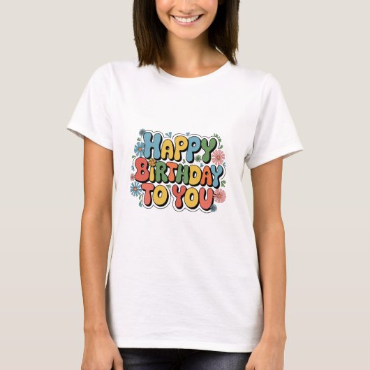 Groovy Bloemige Verjaardag T-shirt (Voorkant)