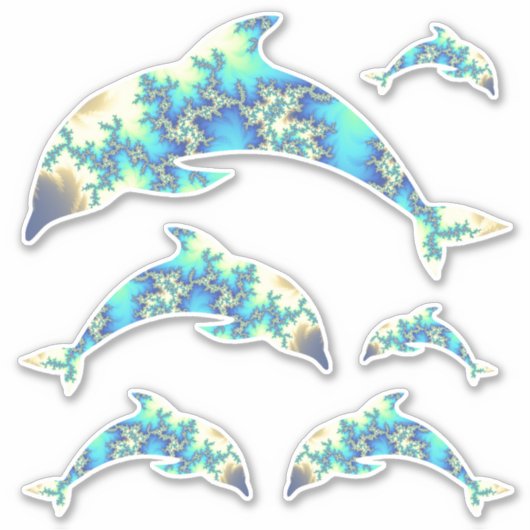 Groovy Blue en Yellow Fractal Dolphins Set Sticker (Voorkant)