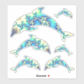 Groovy Blue en Yellow Fractal Dolphins Set Sticker (Vel)