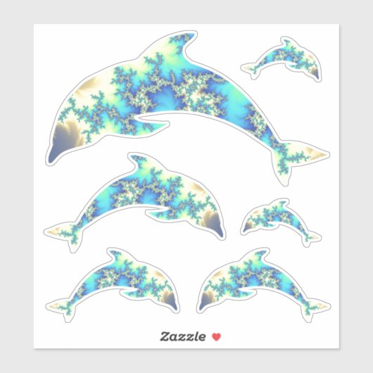 Groovy Blue en Yellow Fractal Dolphins Set Sticker (Vel)