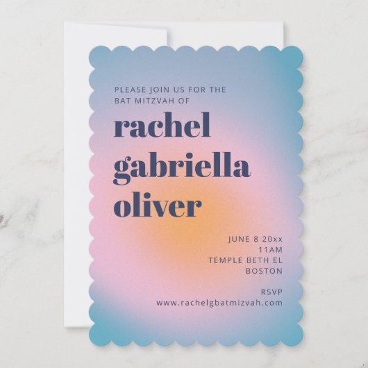 Groovy Blue Gradient Retro Photo Bat Mitzvah Kaart (Voorkant)