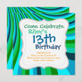 Groovy Blue Green Rainbow Slide Stripes Retro Kaart (Voorkant / Achterkant)