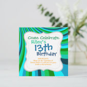 Groovy Blue Green Rainbow Slide Stripes Retro Kaart (Staand voorkant)