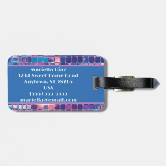 Groovy Blue & Paarse Discobal Gepersonaliseerd Bagagelabel (Achterkant horizontaal)