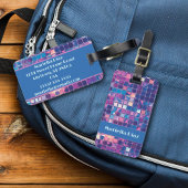Groovy Blue & Paarse Discobal Gepersonaliseerd Bagagelabel