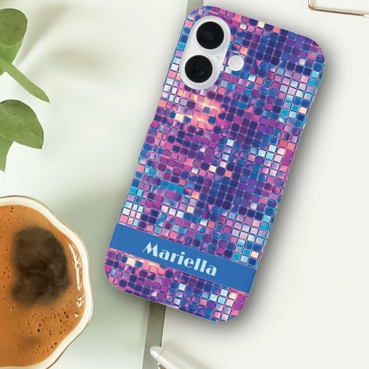 Groovy Blue & Paarse Discobal Gepersonaliseerd Case-Mate iPhone Case
