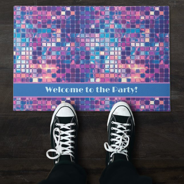 Groovy Blue & Paarse Discobal Gepersonaliseerd Deurmat (Groovy blue and purple disco ball personalized doormat)